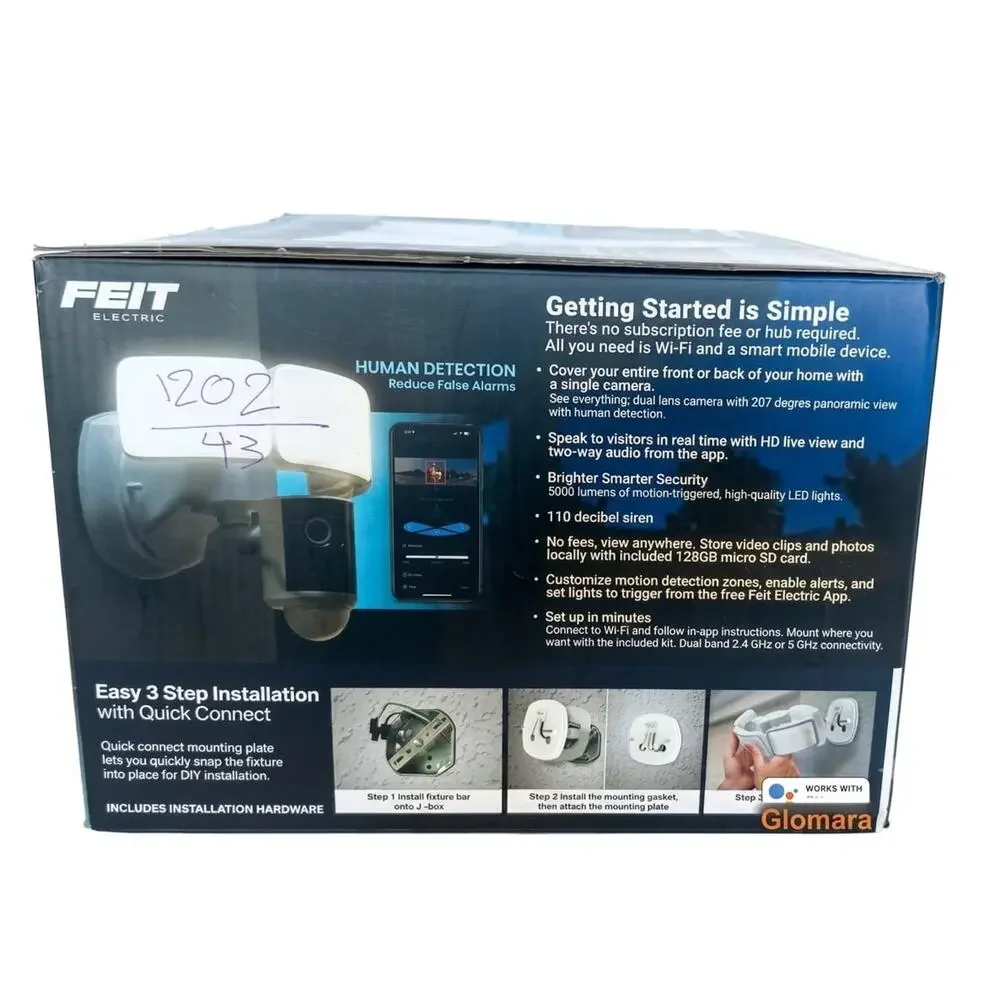 Feit Electric SEC5000/CAM2 5000 Lumen Smart Floodlight Camera 128GB NEW